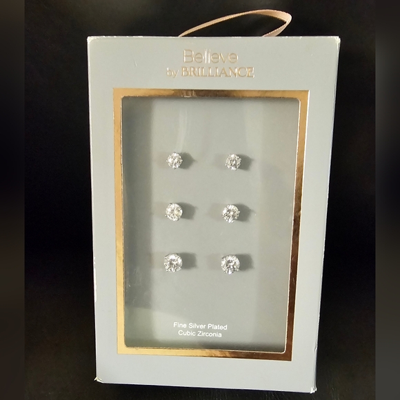 Believe Jewelry - Silver Plated Cubic Zirconia Stud Earring Set New With Tags